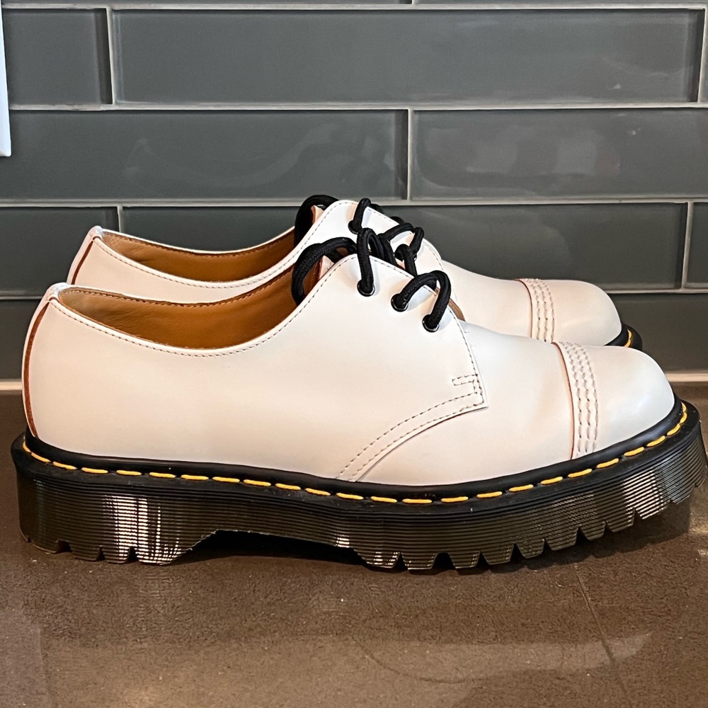 Dr. Martens White Leather Lace-Up Chunky Sole Derby